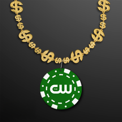 Custom Gold Money Beads with Green Poker Chip Medallion (NO-Light)