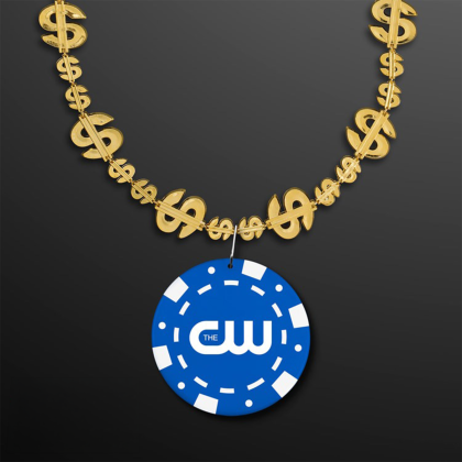 Custom Gold Money Beads with Blue Poker Chip Medallion (NO-Light)