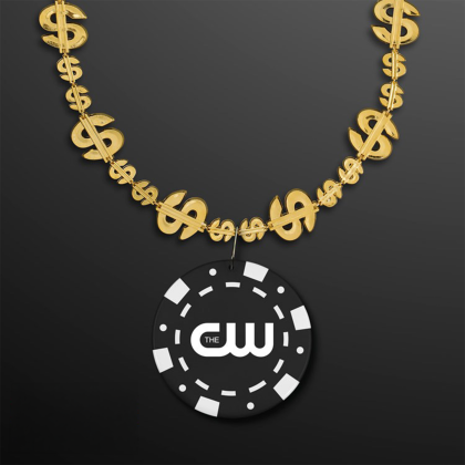 Custom Gold Money Beads with Black Poker Chip Medallion (NO-Light) Custom Gold Money Beads with Black Poker Chip Medallion (NO-Light)