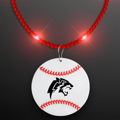 Custom Still-Light Red Beads With Baseball Medallion Custom Still-Light Red Beads With Baseball Medallion