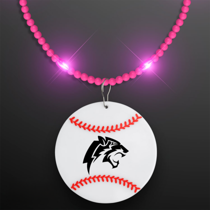 Custom Still-Light Pink Beads With Baseball Medallion