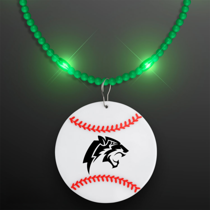 Custom Still-Light Green Beads With Baseball Medallion