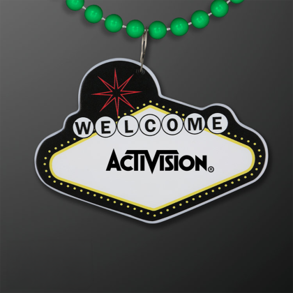 Custom Imprintable Vegas Sign Medallion with Green Beaded Necklace Custom Imprintable Vegas Sign Medallion with Green Beaded Necklace