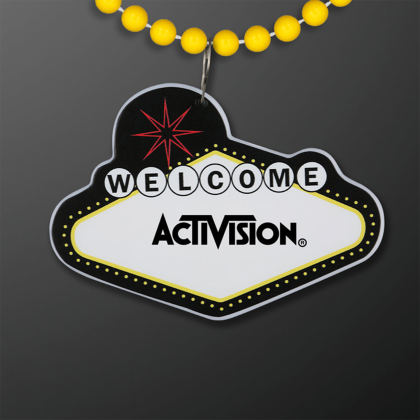 Custom Imprintable Vegas Sign Medallion with Yellow Beaded Necklace Custom Imprintable Vegas Sign Medallion with Yellow Beaded Necklace