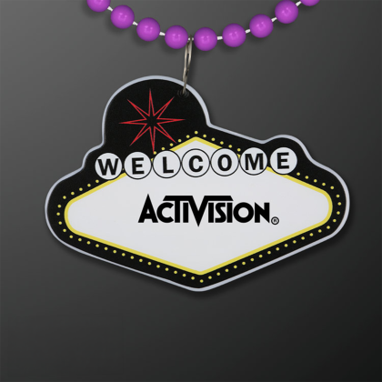 Custom Imprintable Vegas Sign Medallion with Purple Beaded Necklace Custom Imprintable Vegas Sign Medallion with Purple Beaded Necklace