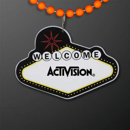 Custom Imprintable Vegas Sign Medallion with Orange Beaded Necklace Custom Imprintable Vegas Sign Medallion with Orange Beaded Necklace