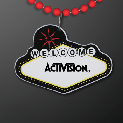 Custom Imprintable Vegas Sign Medallion with Red Beaded Necklace Custom Imprintable Vegas Sign Medallion with Red Beaded Necklace