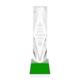 Custom 12" Toscana Optical Crystal Award on Base - Green