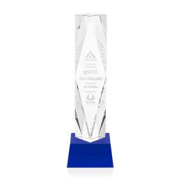 Custom 12" Toscana Optical Crystal Award on Base - Blue