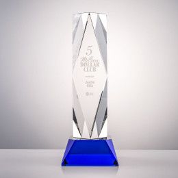 Custom 12" President Optical Crystal Award on Base - Blue
