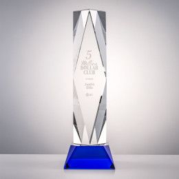 Custom 14" President Optical Crystal Award on Base - Blue