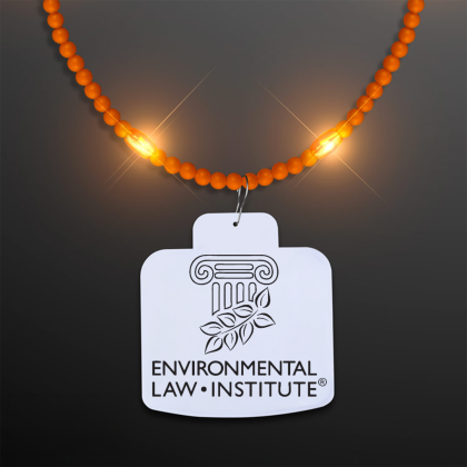 Custom Steady LED Orange Beads with Cake Medallion, No-Flash Necklace