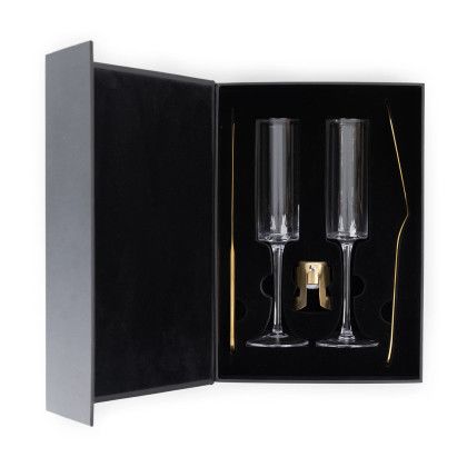 Custom Arbane Champagne Glass Set with Cake Knife - Open View Custom Arbane Champagne Glass Set with Cake Knife - Open View