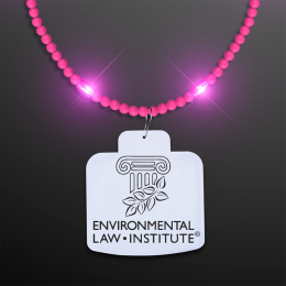 Custom Steady LED Pink Beads with Cake Medallion, No-Flash Necklace