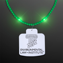Custom Steady LED Green Beads with Cake Medallion, No-Flash Necklace