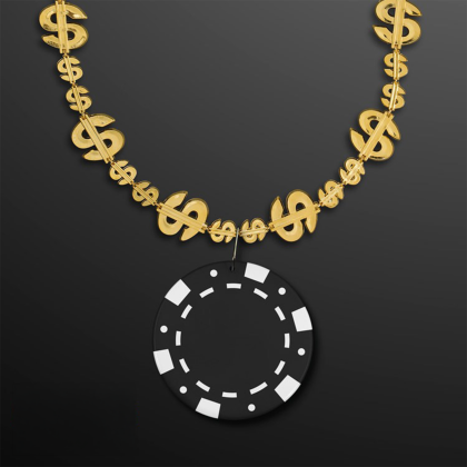 Custom Gold Money Beads with Black Poker Chip Medallion (NO-Light) - Front View Custom Gold Money Beads with Black Poker Chip Medallion (NO-Light) - Front View