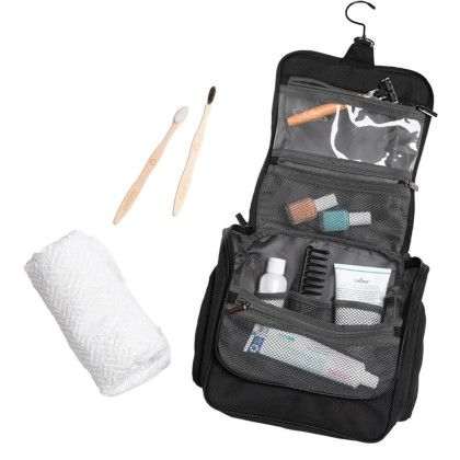 Custom Brookstone Hanging Toiletry Bag - In Use Custom Brookstone Hanging Toiletry Bag - In Use