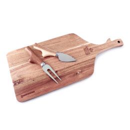 Custom Swissmar Acacia Paddle Cutting Board & Knife Set