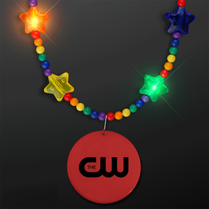 Custom Rainbow Light Up Star Beads with Red Medallions