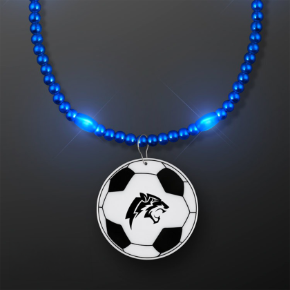 Custom Blue LED Bead Necklace with Soccer Ball Medallion