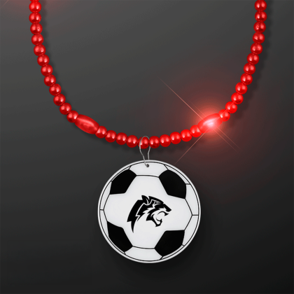 Custom Red LED Bead Necklace with Soccer Ball Medallion