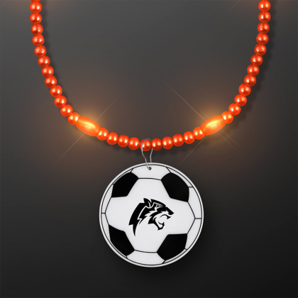 Custom Orange LED Bead Necklace with Soccer Ball Medallion