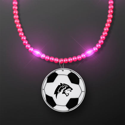 Custom Pink LED Bead Necklace with Soccer Ball Medallion