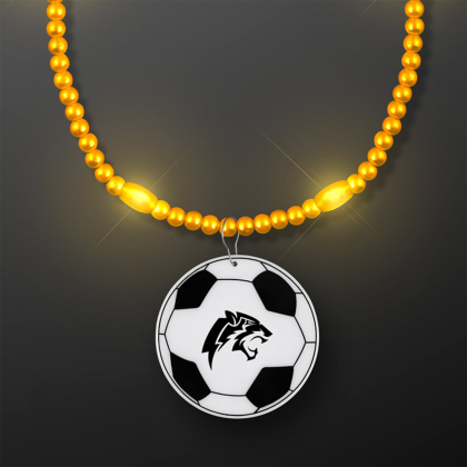 Custom Yellow LED Bead Necklace with Soccer Ball Medallion