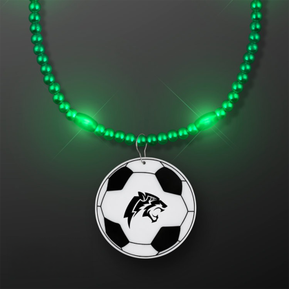 Custom Green LED Bead Necklace with Soccer Ball Medallion