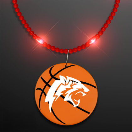 Custom Still-Light Red Beads With Basketball Medallion Custom Still-Light Red Beads With Basketball Medallion
