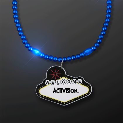 Custom Blue LED Bead Necklace with Las Vegas Medallion