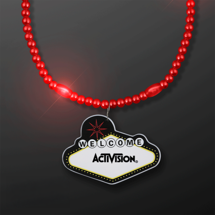 Custom Red LED Bead Necklace with Las Vegas Medallion