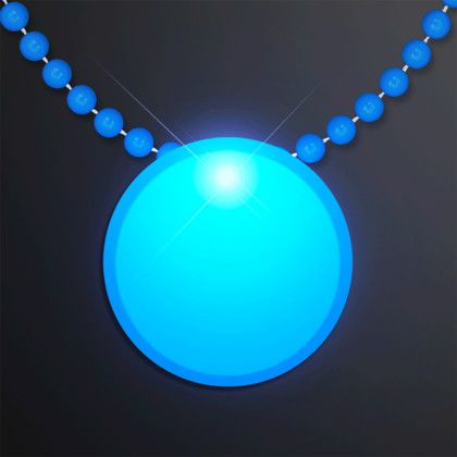 Custom Blue LED Circle Badge with Beads - Blue Front View 