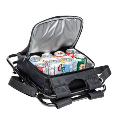 Custom Riverbend Foldable Cooler Backpack & Chair - Black - In Use Custom Riverbend Foldable Cooler Backpack & Chair - Black - In Use