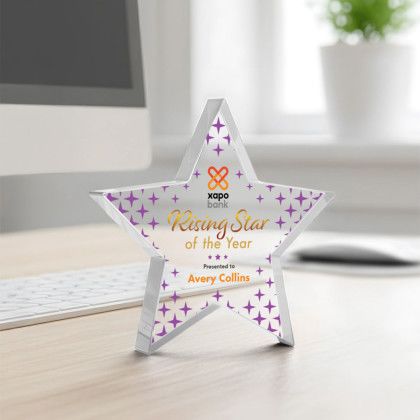 Custom Full Color Award - Esna Clear Star 4" - Lifestyle View Custom Full Color Award - Esna Clear Star 4" - Lifestyle View