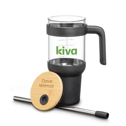 Custom Lanai Glass Travel Mug with Straw - Open View Custom Lanai Glass Travel Mug with Straw - Open View
