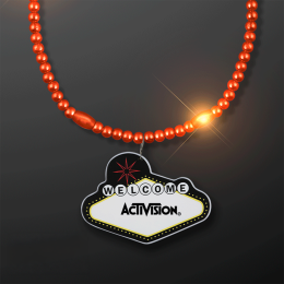 Custom Orange LED Bead Necklace with Las Vegas Medallionv Custom Orange LED Bead Necklace with Las Vegas Medallionv