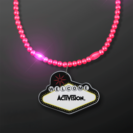 Custom Pink LED Bead Necklace with Las Vegas Medallion Custom Pink LED Bead Necklace with Las Vegas Medallion
