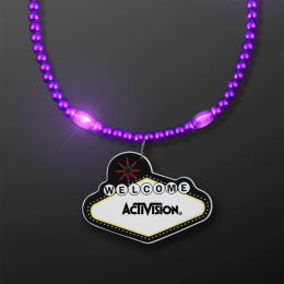 Custom Purple LED Bead Necklace with Las Vegas Medallion Custom Purple LED Bead Necklace with Las Vegas Medallion