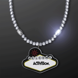 Custom Silver LED Bead Necklace with Las Vegas Medallion Custom Silver LED Bead Necklace with Las Vegas Medallion