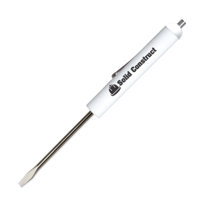 Custom Pocket Screwdriver - 1/8" Flat Tip Blade Magnet Top - White Custom Pocket Screwdriver - 1/8" Flat Tip Blade Magnet Top - White