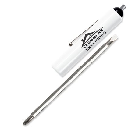 Custom Jumbo Pocket Screwdriver - Rev. 3/16" Std. 1 PLP Blade/Magnet Top - White Custom Jumbo Pocket Screwdriver - Rev. 3/16" Std. 1 PLP Blade/Magnet Top - White