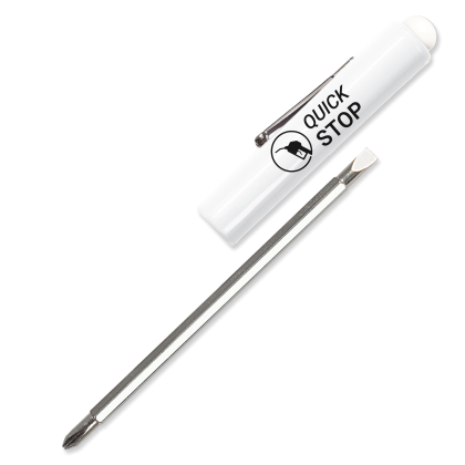 Custom Jumbo Pocket Screwdriver - Rev. 3/16" Flat Tip 1 PLP Blade/Button Top - White Custom Jumbo Pocket Screwdriver - Rev. 3/16" Flat Tip 1 PLP Blade/Button Top - White