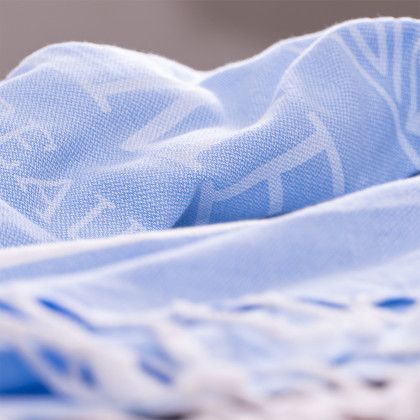 Custom Boardwalk Collection Peshtemal Beach Towel - Embroidered - Blue - Close View Custom Boardwalk Collection Peshtemal Beach Towel - Embroidered - Blue - Close View