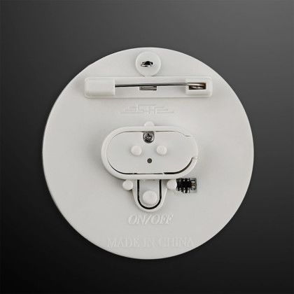 Custom White LED Frosted Circle Badge with Safety Pin - Back View