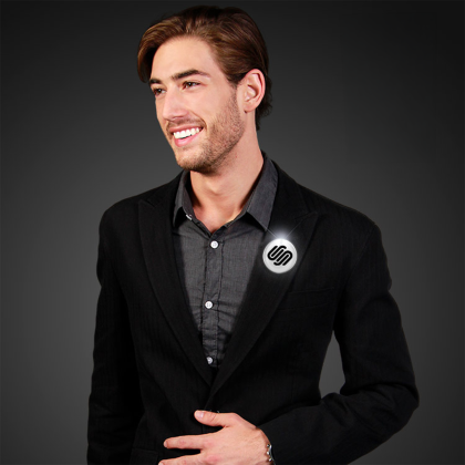 Custom White LED Frosted Circle Badge with Safety Pin - Lifestyle View 