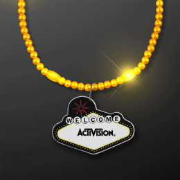 Custom Yellow LED Bead Necklace with Las Vegas Medallion Custom Yellow LED Bead Necklace with Las Vegas Medallion