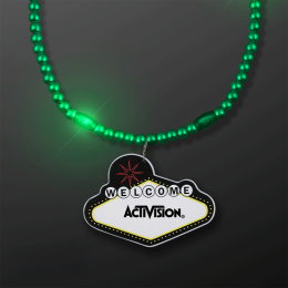Custom Green LED Bead Necklace with Las Vegas Medallion Custom Green LED Bead Necklace with Las Vegas Medallion