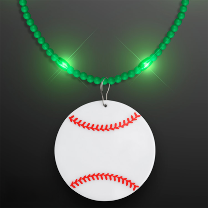 Custom Still-Light Green Beads With Baseball Medallion - Front View 