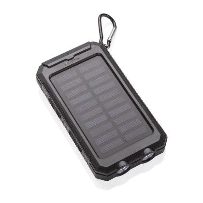 Custom Zonne Solar Power Bank with LED - Black - Front View Custom Zonne Solar Power Bank with LED - Black - Front View
